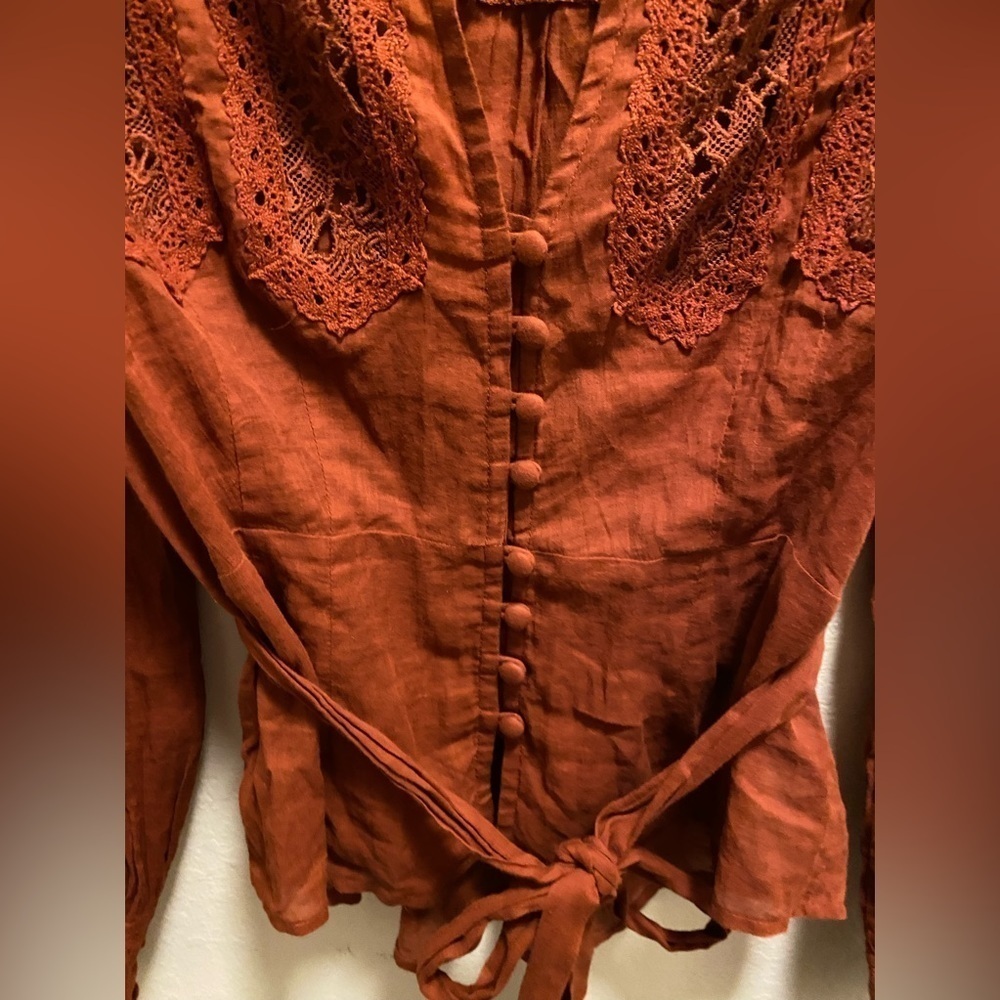 Free People Sweet Memories Lace Tie-Waist Blouse - Picture 3 of 11